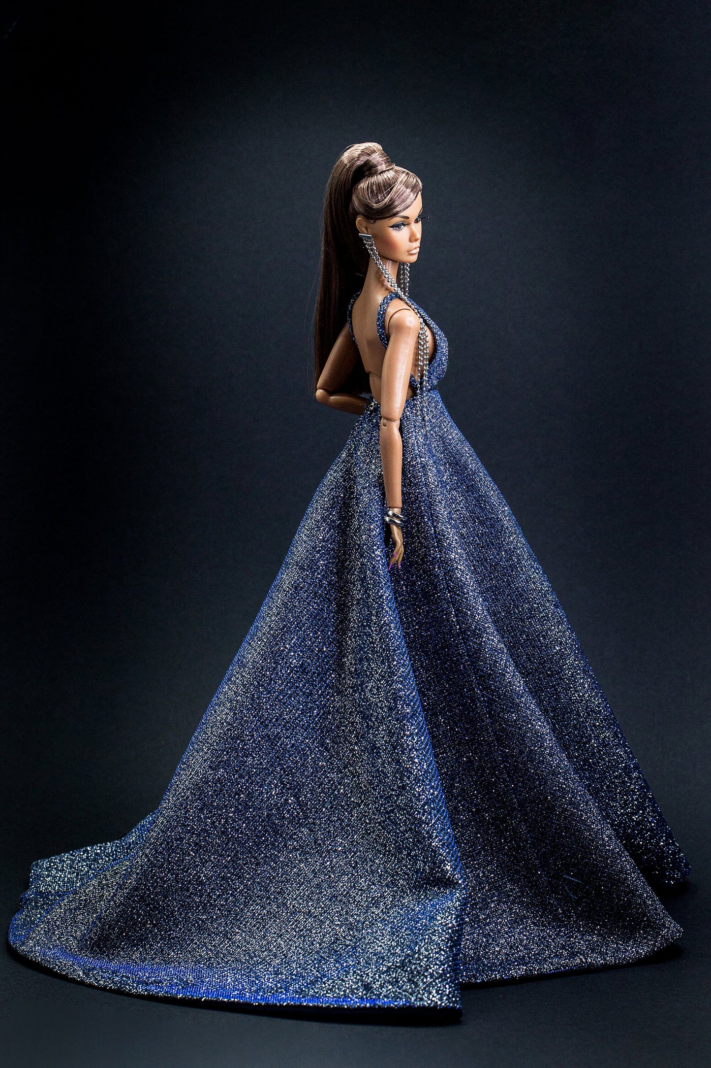 Blue glitter dress for Integrity toys Fashion Royalty Nu Face Poppy Parker dolls.