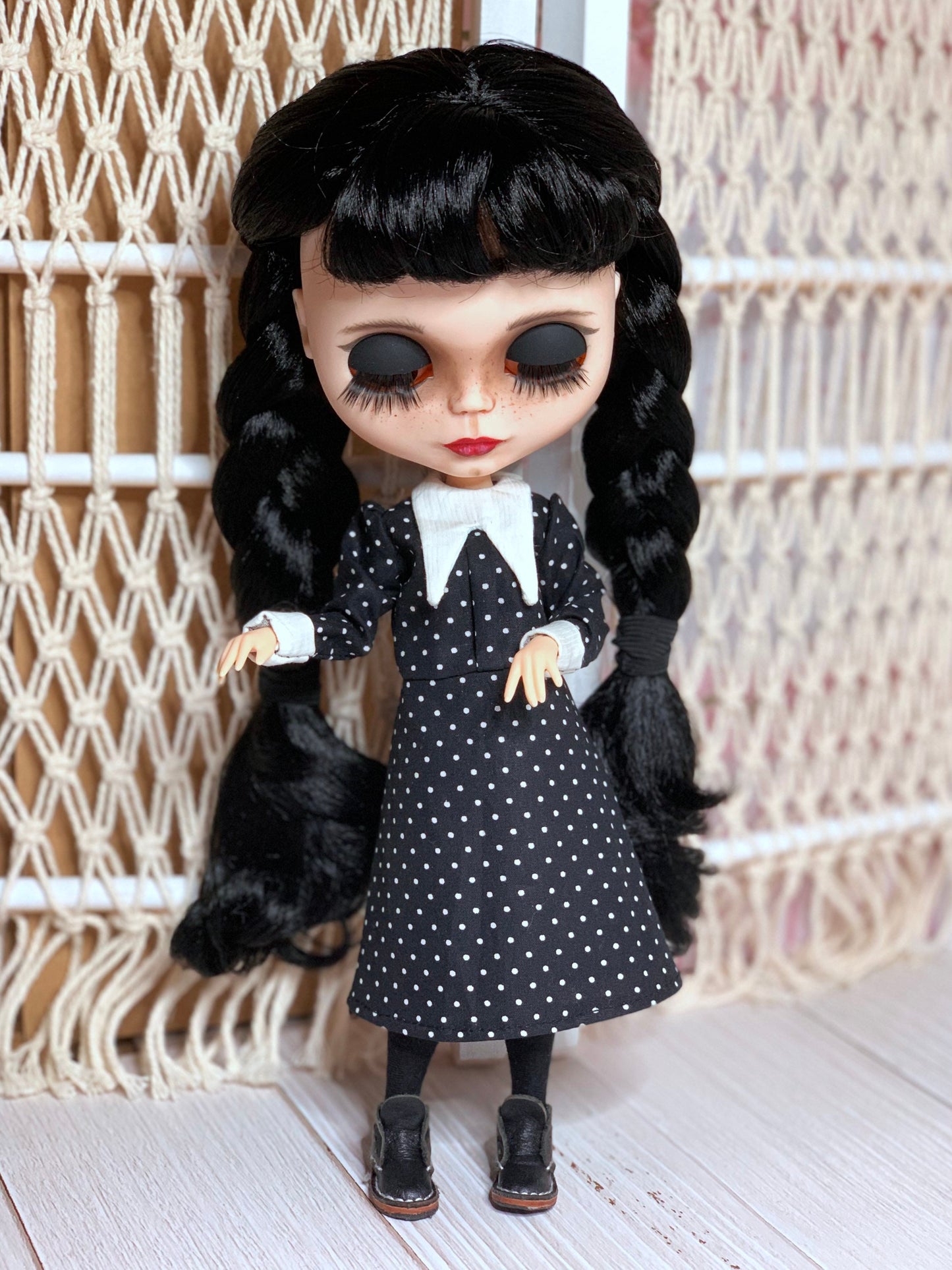 Black Wednesday Dress for Blythe Doll 1/6 Doll Dress with Collar. Clothes for Dolls