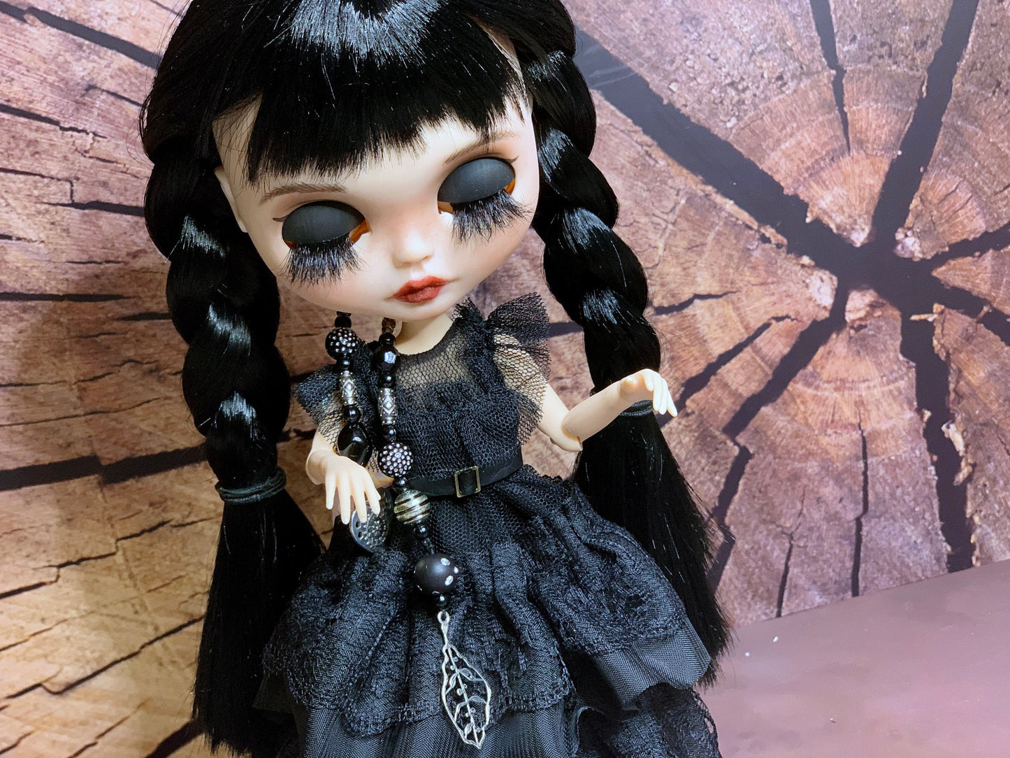 Black Wednesday Ball Gown for Blythe Doll 30 cm Doll Dress. Dress for Wednesday doll with belt