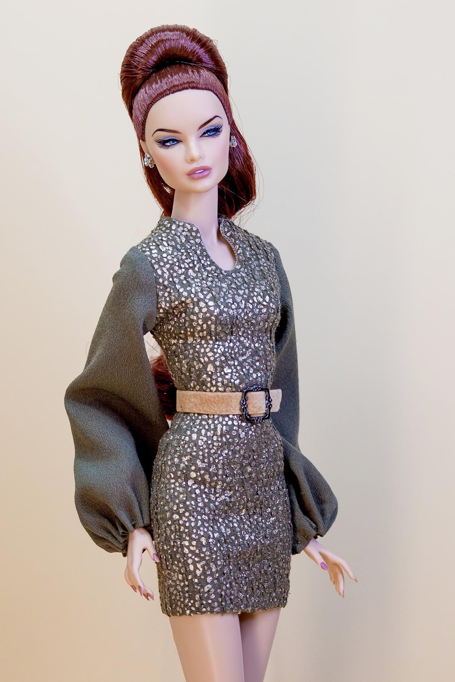 Dress with balloon sleeves red or green for Integrity Toys Poppy Parker Nu Face Fashion Royalty dolls