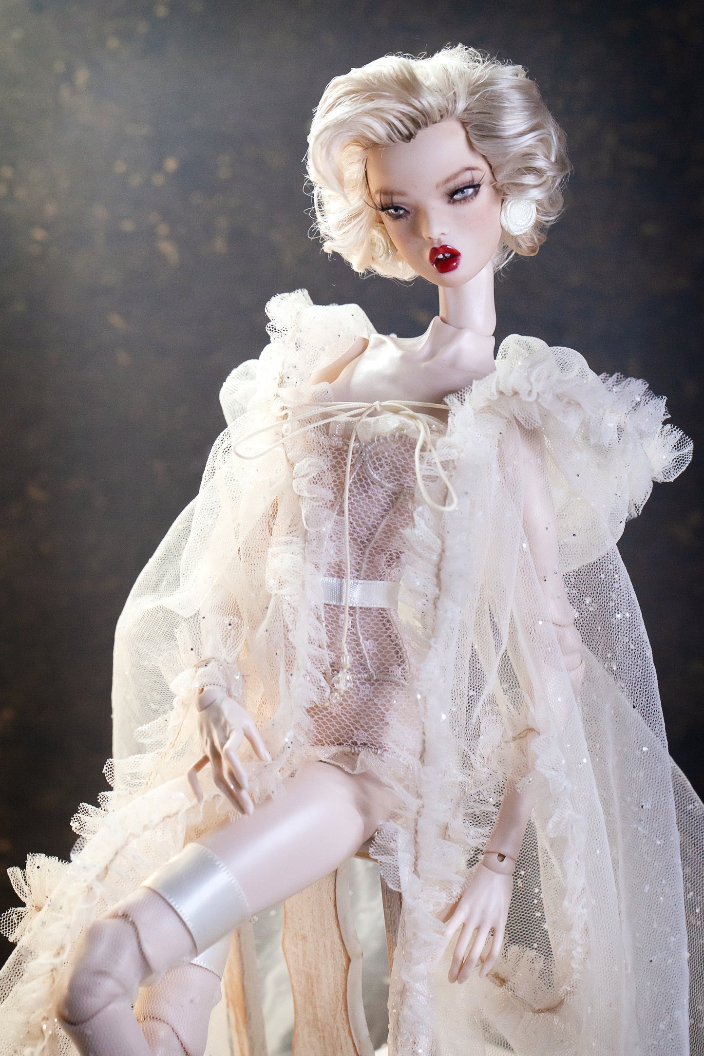 Edle Dessous für Popovy Sisters & Recast Puppen. Body Lingerie Corsage mit Strümpfen und Morgenmantel