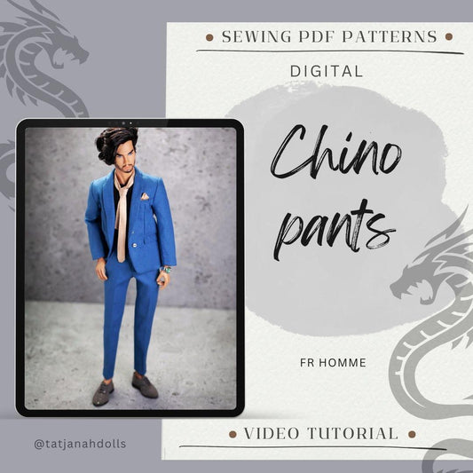 PDF Digital Pattern slim fit trousers +chino pants for male FR HOMME Monarch doll Integrity toys.