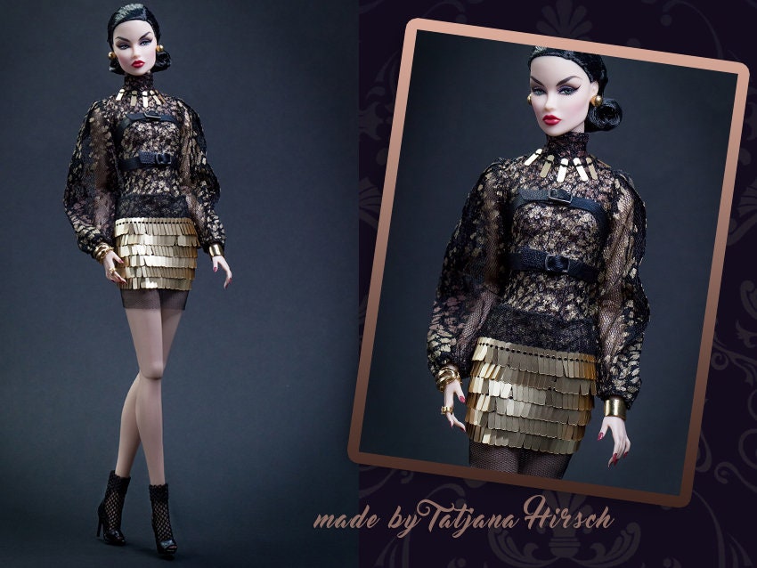 Black and gold snake print dress for Integrity Toys Poppy Parker Nu Face Fashion Royalty dolls