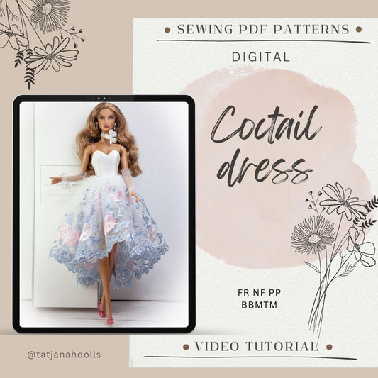 PDF Digital Pattern Cocktail dress for Fashion Royalty, Nu Face, Poppy Parker, BB MTM dolls, Integrity toys.