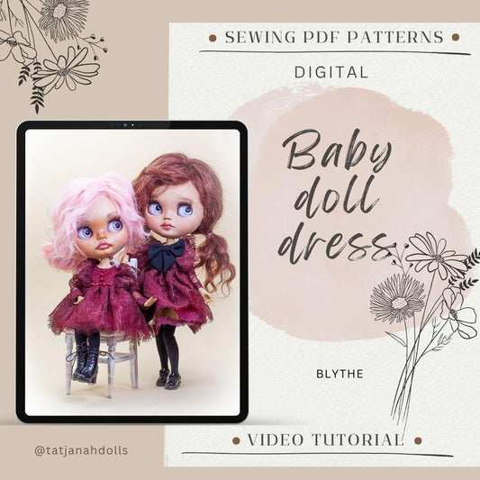 PDF Digital Pattern baby doll dress for Blythe doll. YouTube VIDEO.