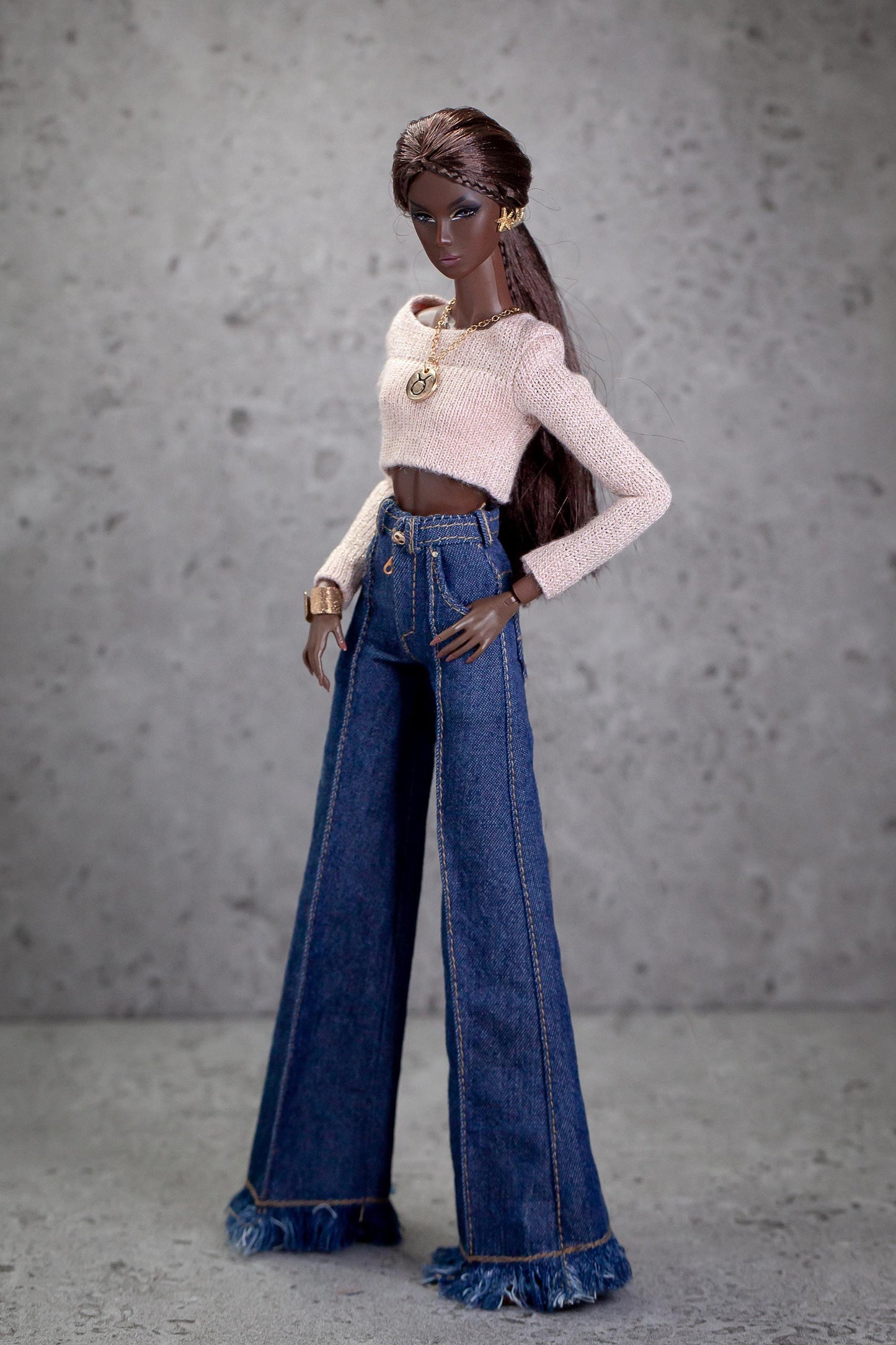 PDF Digital Pattern palazzo jeans pants for BB MTM &amp; Integrity toys dolls. Video tutorial.