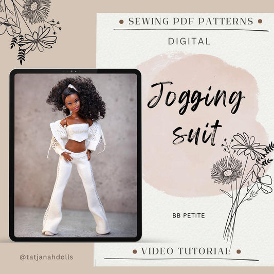 PDF Digital Pattern jogging suit, sweatshirt, trousers for BB Petite (little) dolls. Video tutorial.