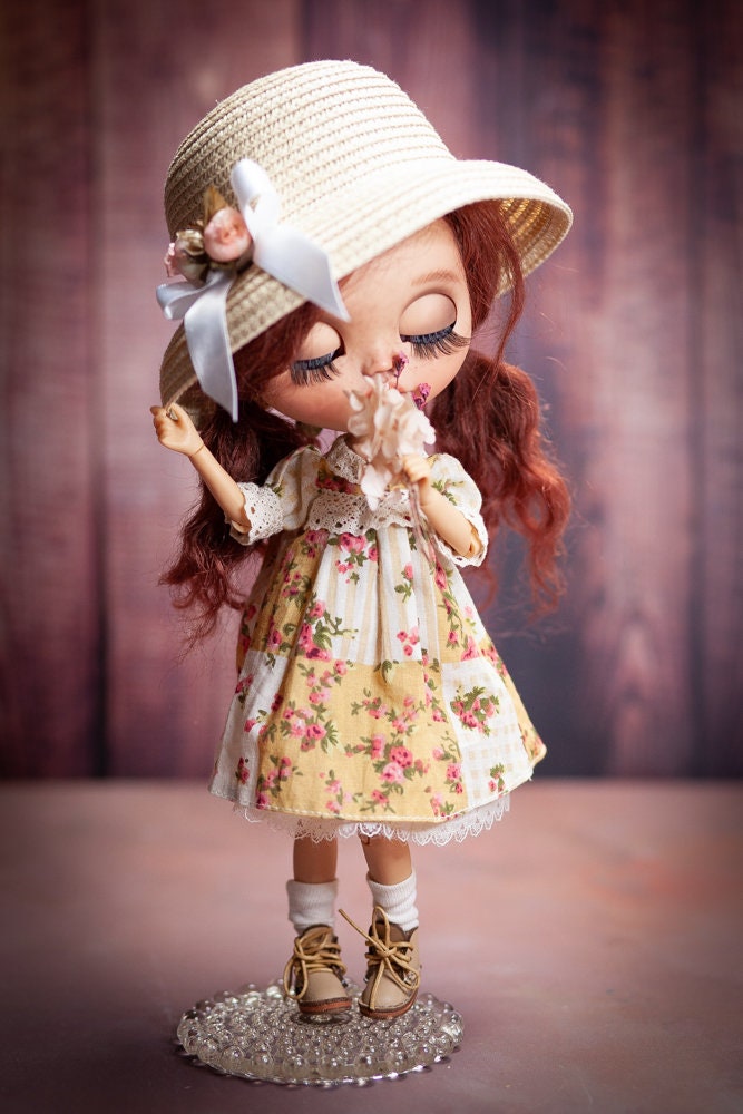 Blythe Doll (OOAK) doll with red goat hair 1:6 Custom 30 cm.