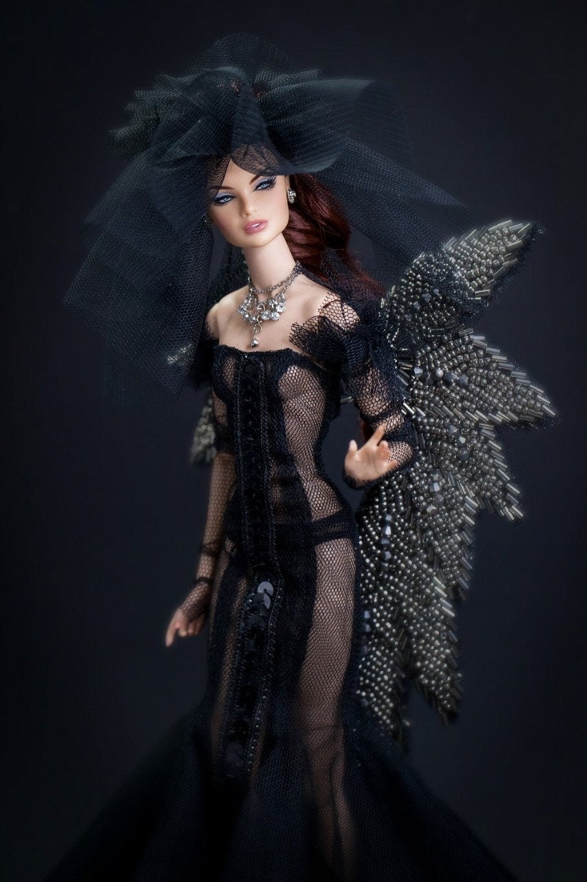 Dark Angel dress with wings for Integrity toys Fashion Royalty Nu Face Poppy Parker dolls.