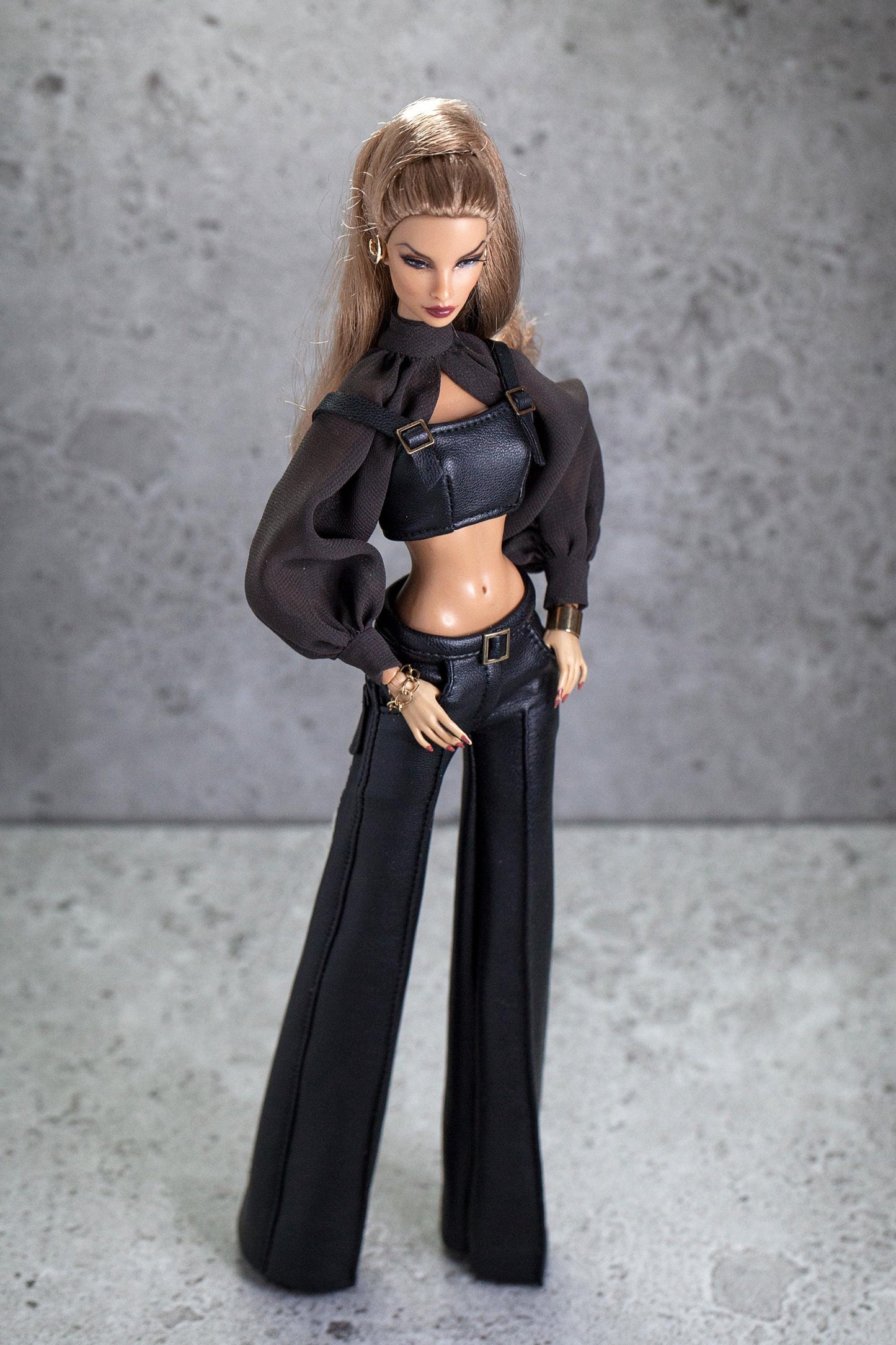 Leather pants, bustier and blouse made of imitation leather for Integrity Toys Poppy Parker Fashion Royalty Nu Face dolls