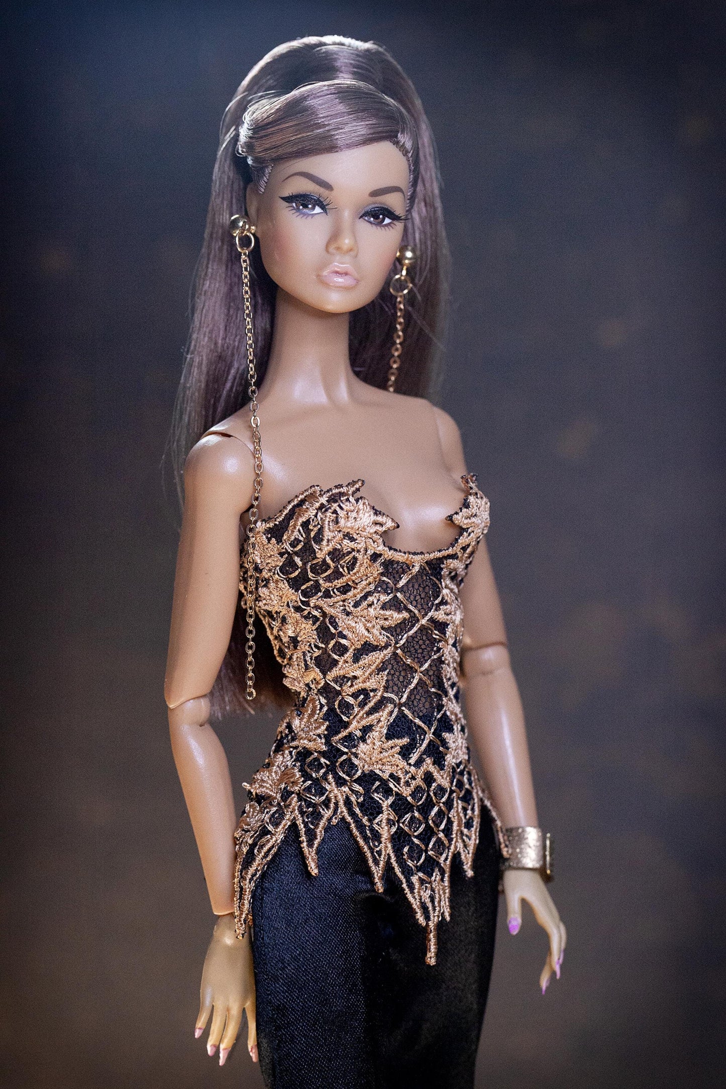 Handmade embroidered corset and flared trousers for Fashion Royalty and Poppy Parker - Integrity Toys dolls