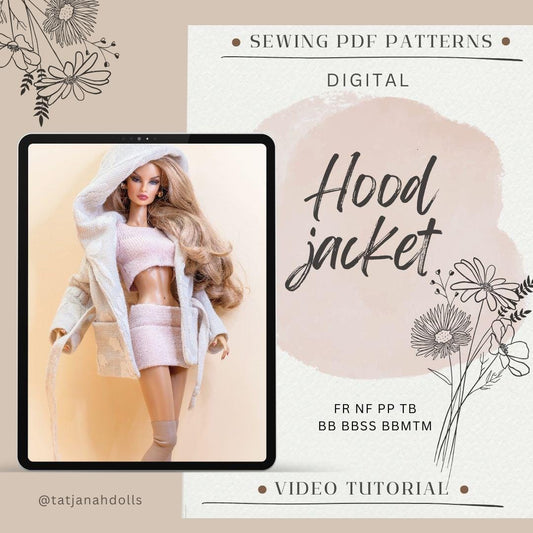 PDF Digital Pattern hood jacket for BB &amp; Integrity toys dolls. VIDEO tutorial.