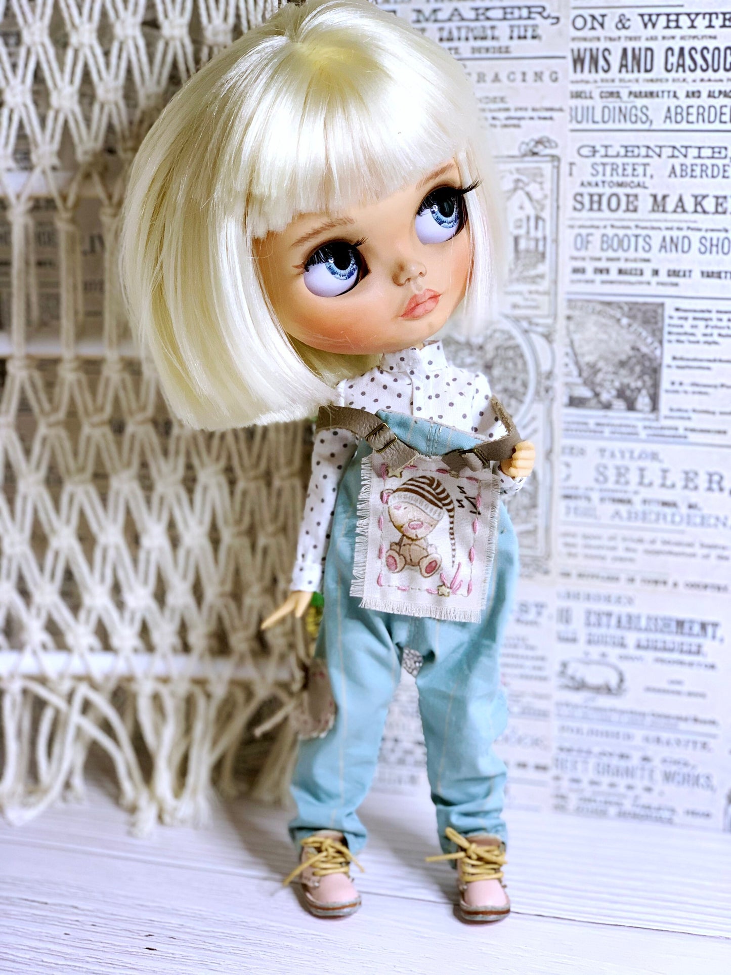 Blythe Outfit: Dungarees, Bib Pants, and Shirt for Dolls. Clothes for 30 cm Dolls