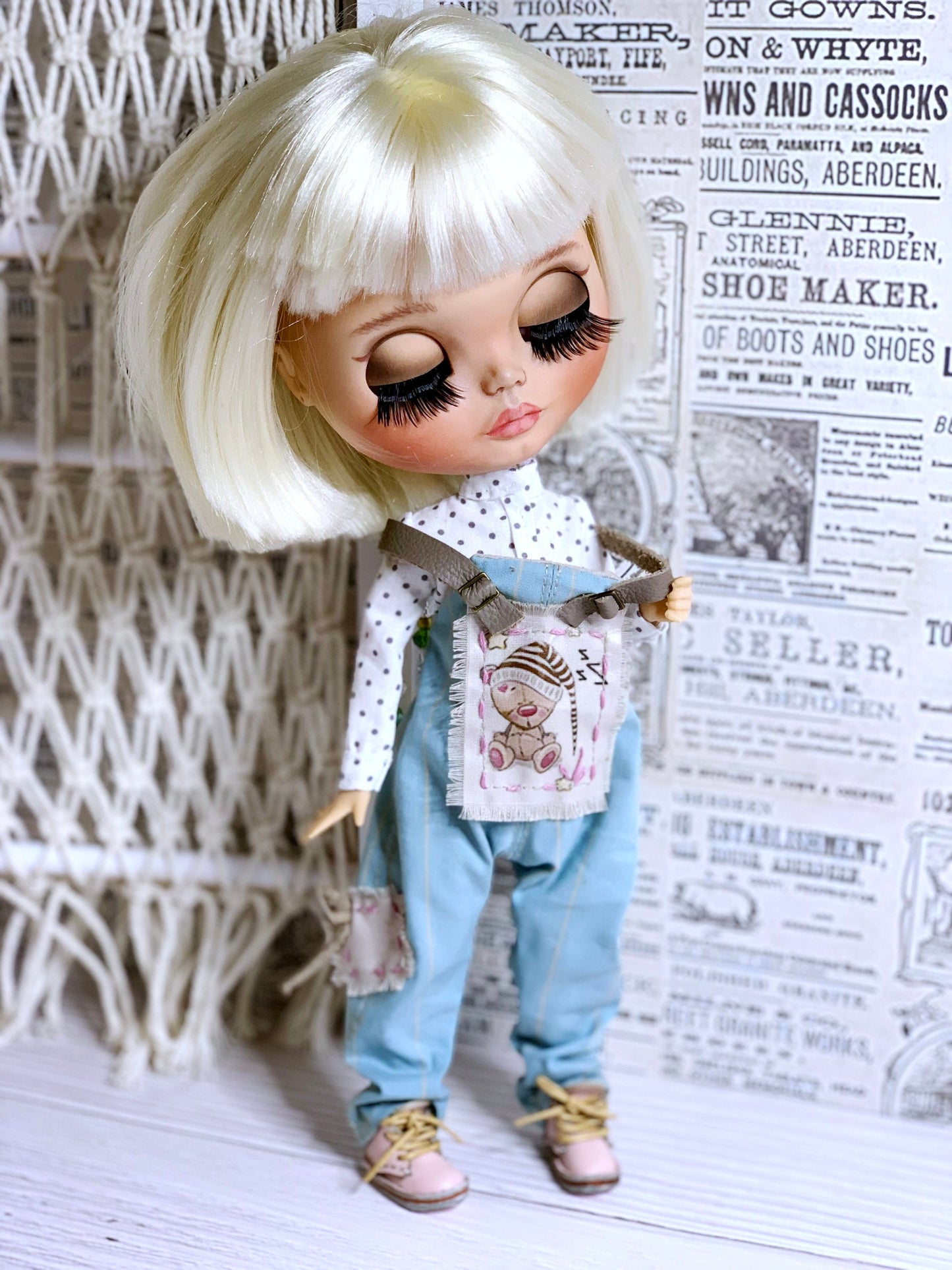 Blythe Outfit: Dungarees, Bib Pants, and Shirt for Dolls. Clothes for 30 cm Dolls