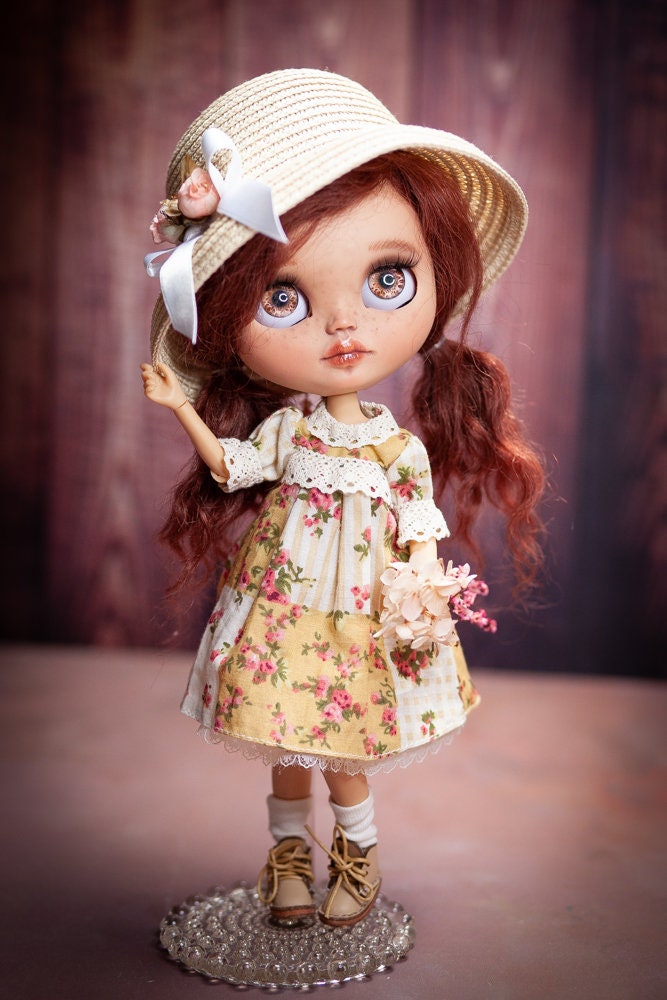 Blythe Doll (OOAK) doll with red goat hair 1:6 Custom 30 cm.