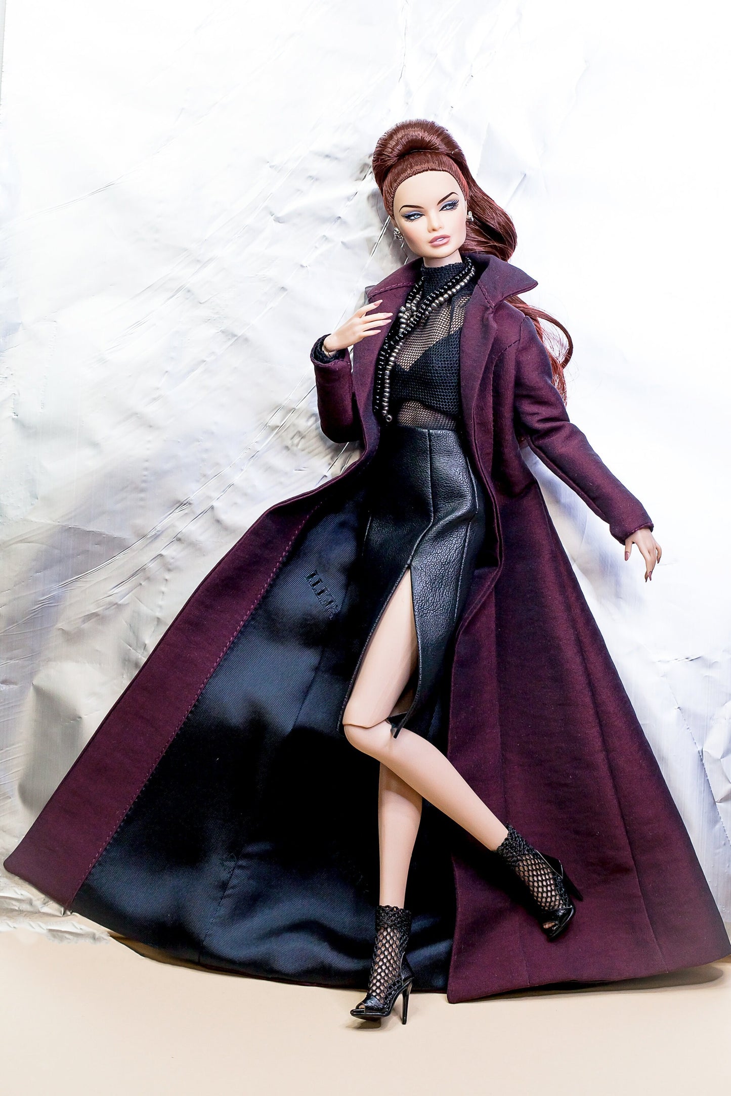 Faux leather coat for Integrity Toys Poppy Parker Fashion Royalty Nu Face doll