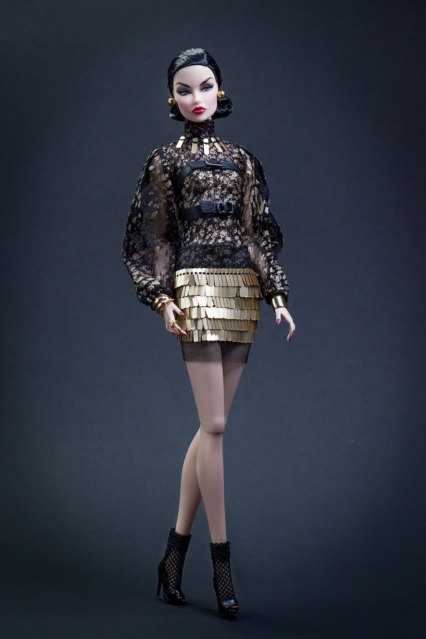 Black and gold snake print dress for Integrity Toys Poppy Parker Nu Face Fashion Royalty dolls