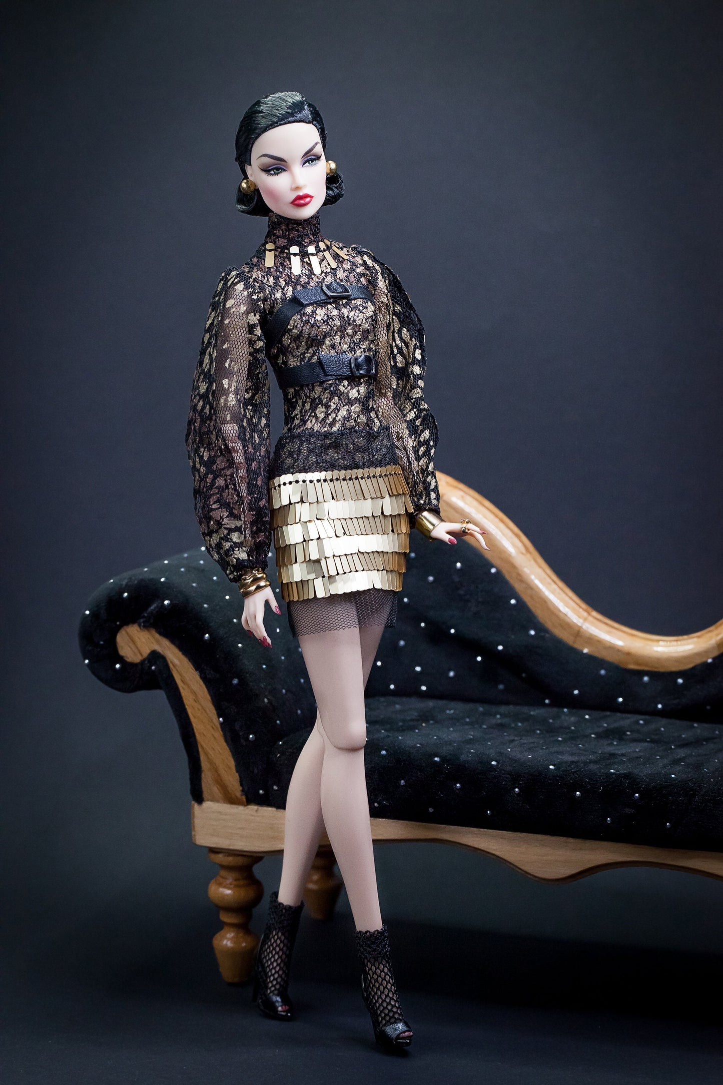 Black and gold snake print dress for Integrity Toys Poppy Parker Nu Face Fashion Royalty dolls