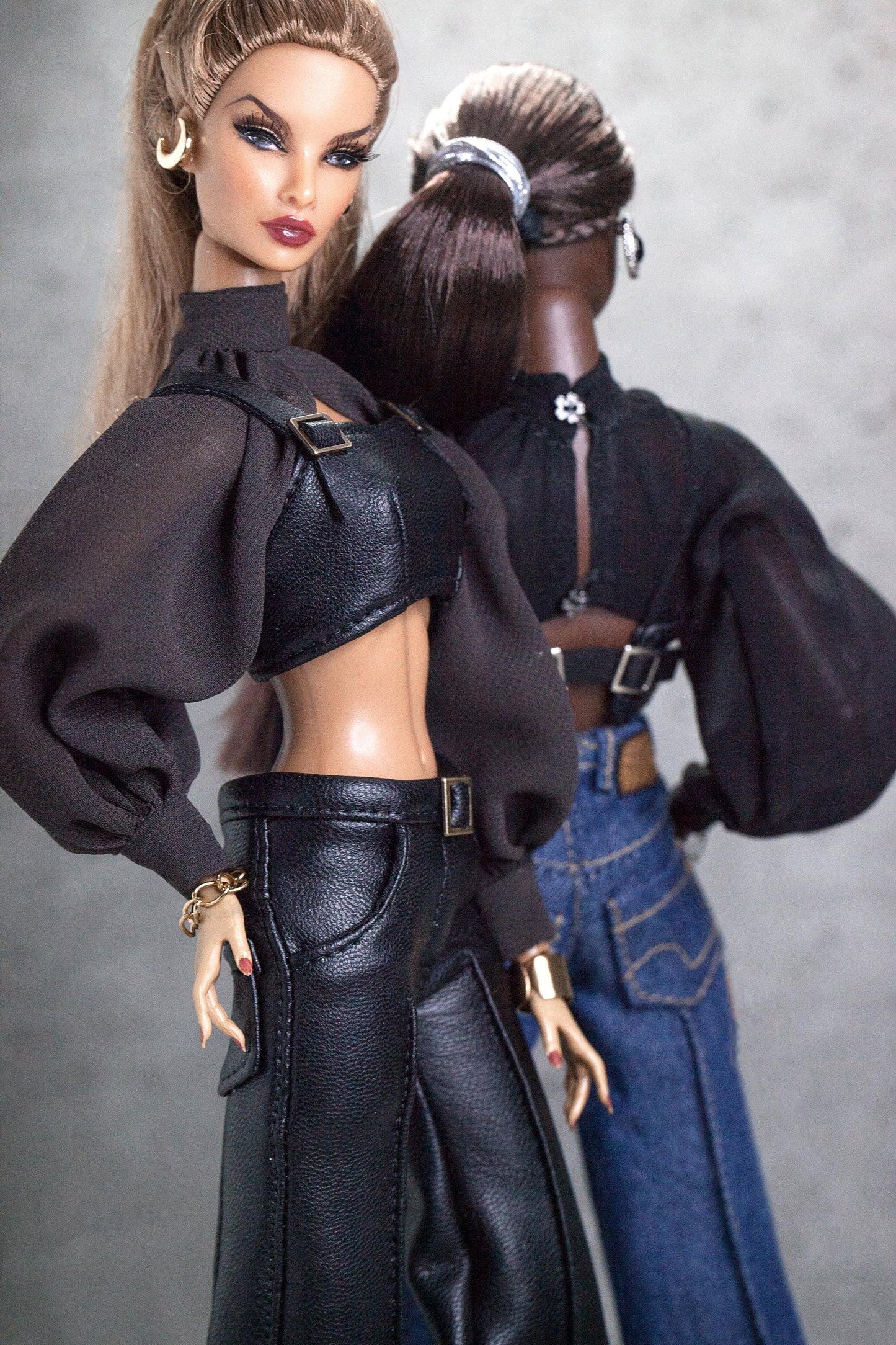 Leather pants, bustier and blouse made of imitation leather for Integrity Toys Poppy Parker Fashion Royalty Nu Face dolls