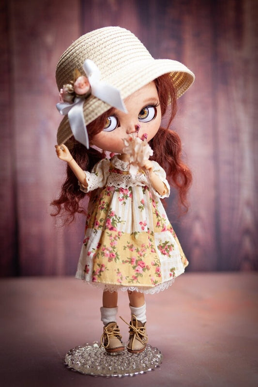 Blythe Doll (OOAK) doll with red goat hair 1:6 Custom 30 cm.