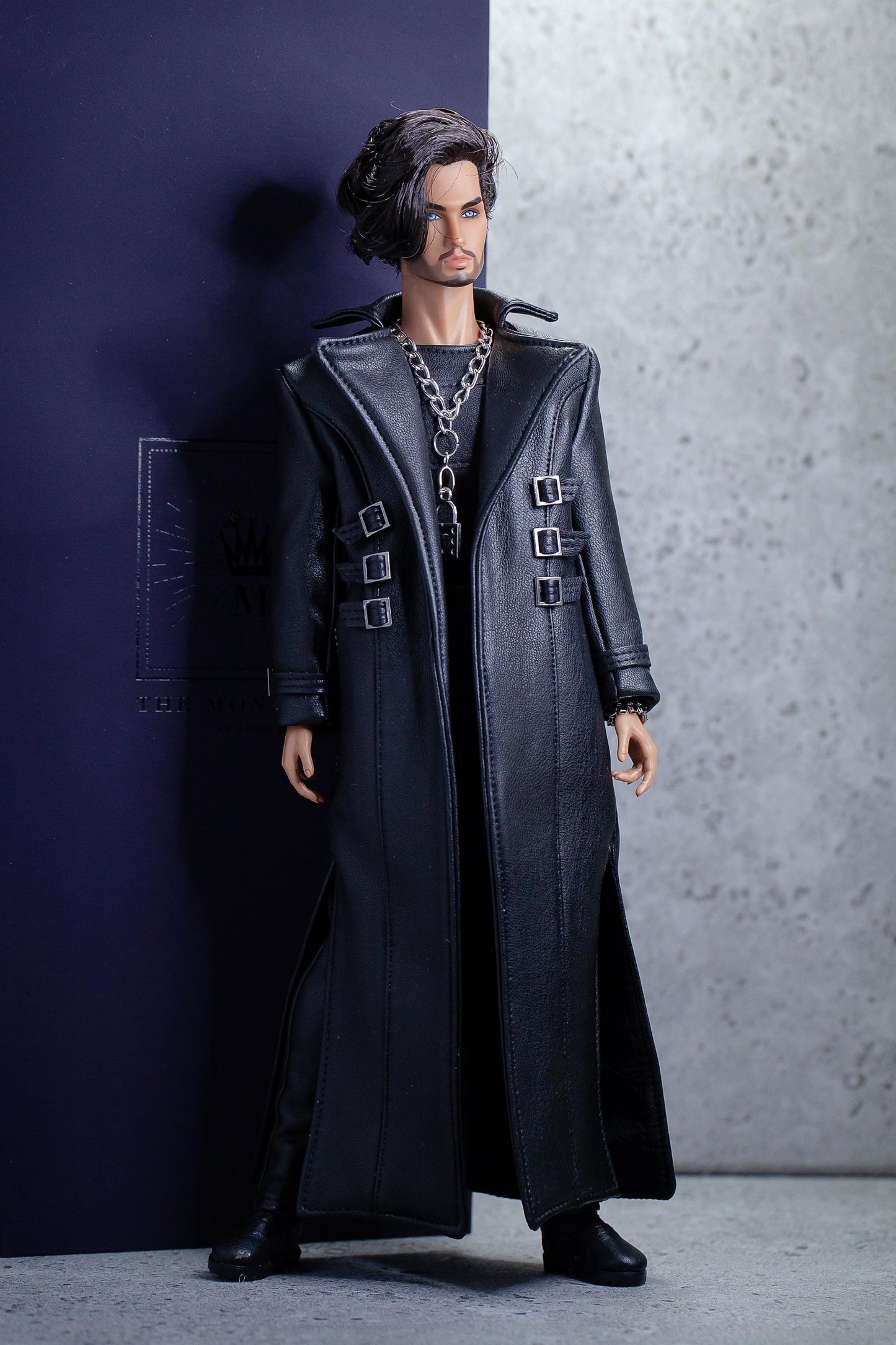 Leather outfit for FR Homme Integrity toys fashion royalty male doll. Long trench coat.