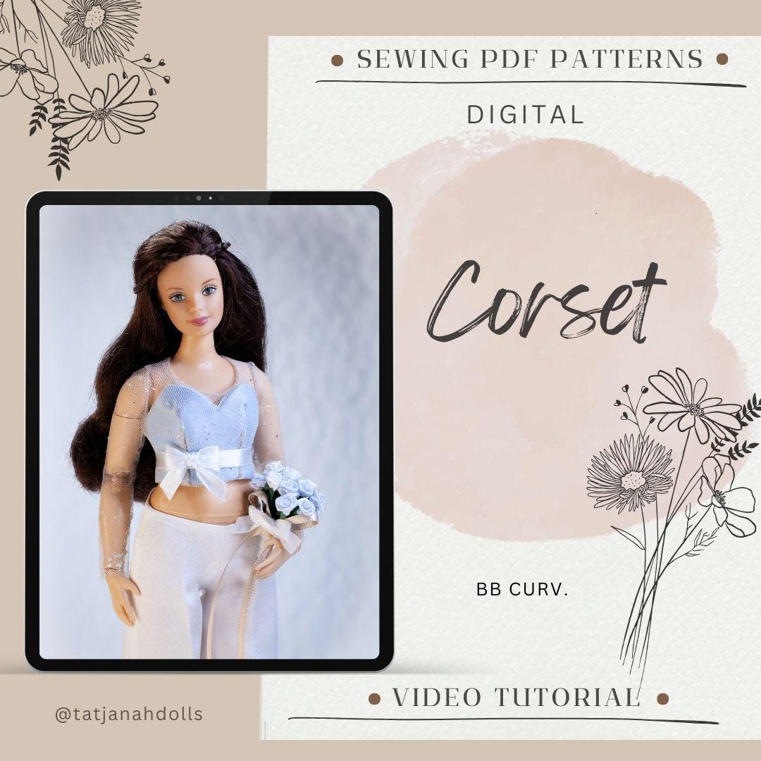 PDF Digital Pattern Corset for BB Curvy dolls. Video tutorial.