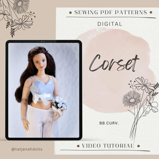 PDF Digital Pattern Corset for BB Curvy dolls. Video tutorial.