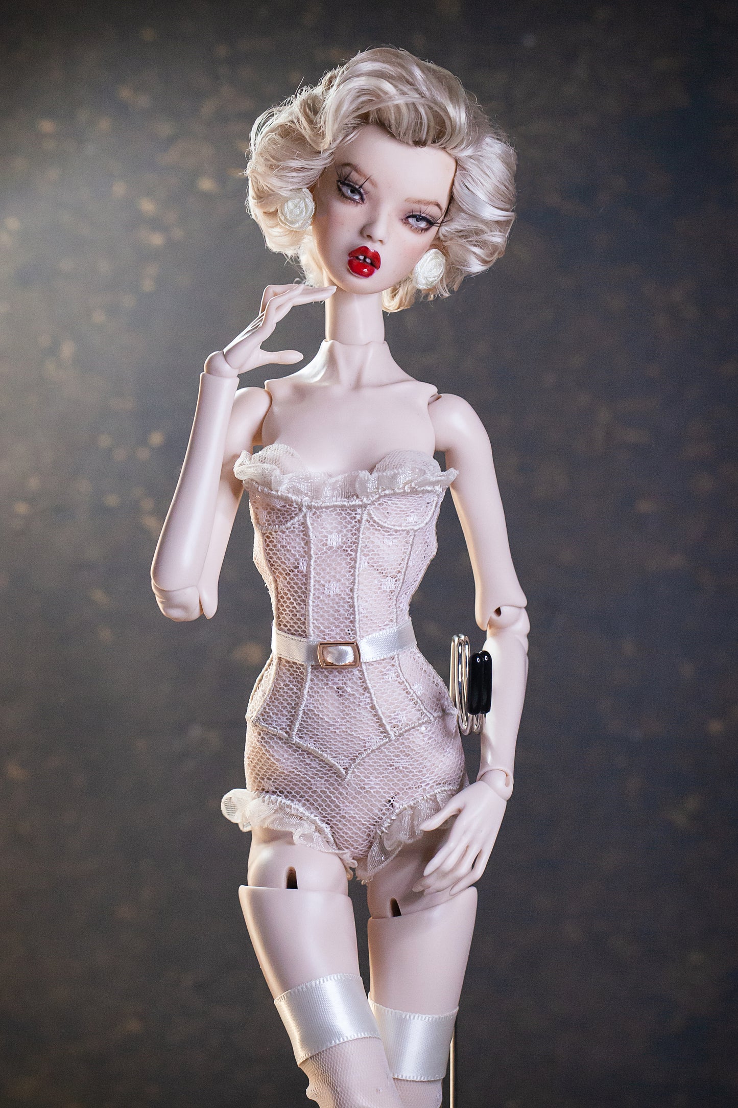 Edle Dessous für Popovy Sisters & Recast Puppen. Body Lingerie Corsage mit Strümpfen und Morgenmantel