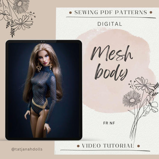 PDF Digital Pattern mesh body for Fashion Royalty doll Integrity toys. Youtube VIDEO tutorial.