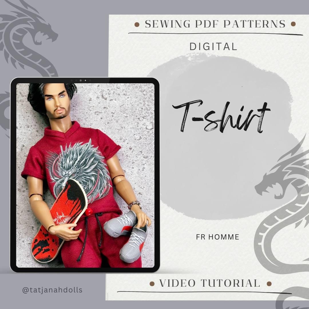 PDF Digital Pattern T-shirt for male FR HOMME dolls Integrity toys. Video tutorial.