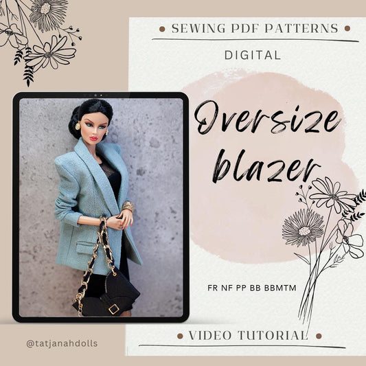 PDF Digital Pattern oversize blazer Fashion Royalty Nu Face Poppy Parker BBMTM dolls Integrity toys. + VIDEO