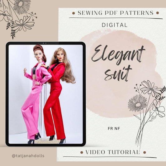 PDF Digital Pattern elegant suit blazer &amp; trousers for Fashion Royalty Nu Face doll Integrity toys. VIDEO tutorial.