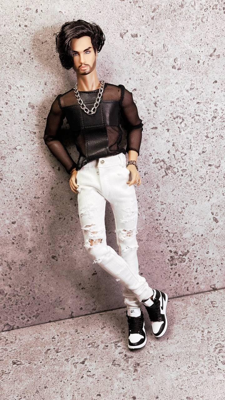 PDF Digital Pattern skinny jeans for male FR HOMME Monarch doll Integrity toys. With realistic pockets and zipper. Video.