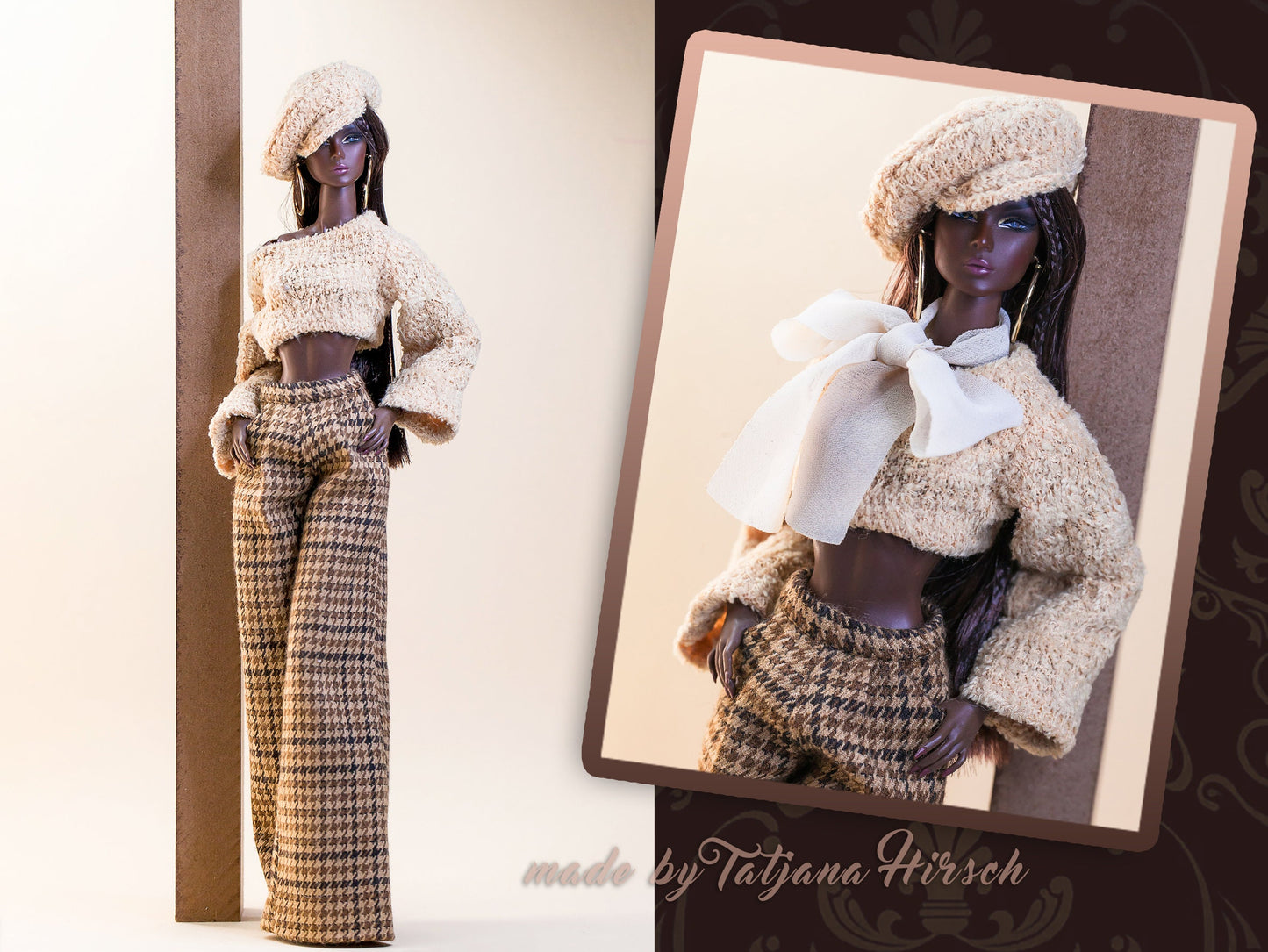 PDF Digital Pattern beret cap for Fashion Royalty Nu Face Integrity toys and BB dolls. VIDEO tutorial.
