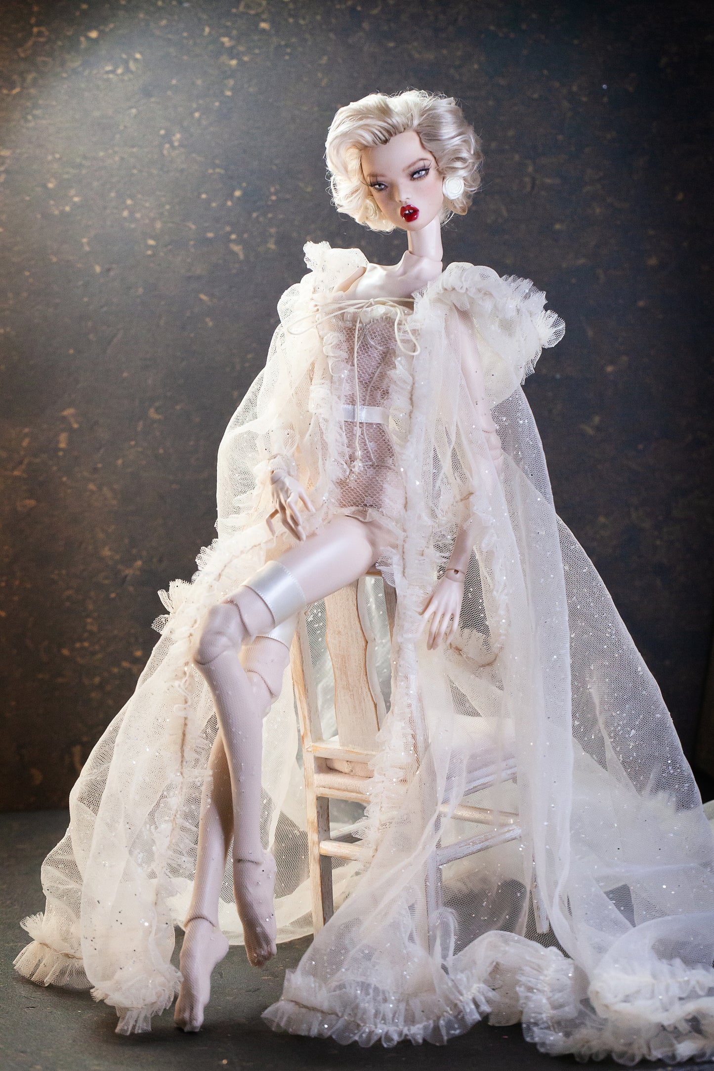 Edle Dessous für Popovy Sisters & Recast Puppen. Body Lingerie Corsage mit Strümpfen und Morgenmantel