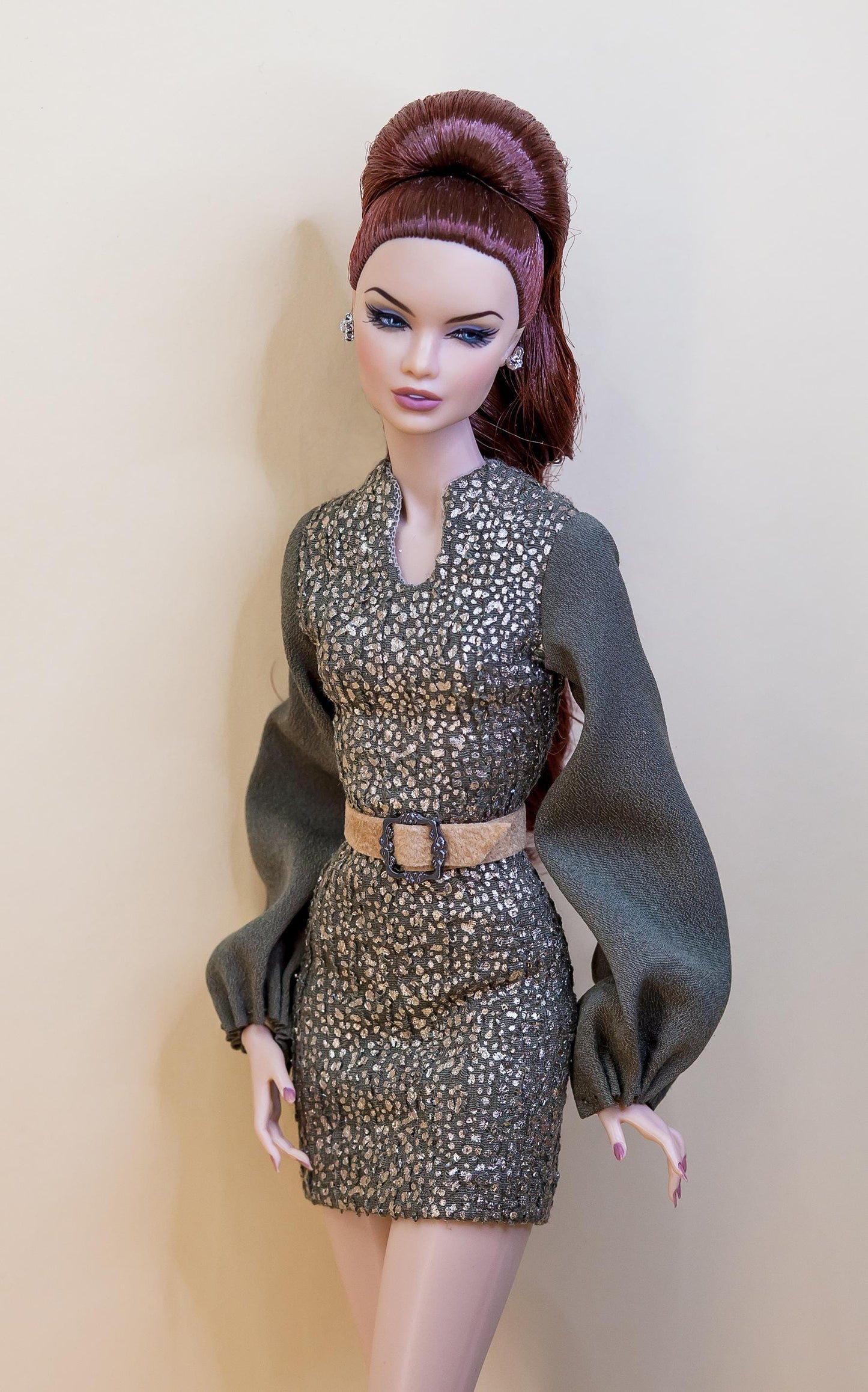 Dress with balloon sleeves red or green for Integrity Toys Poppy Parker Nu Face Fashion Royalty dolls