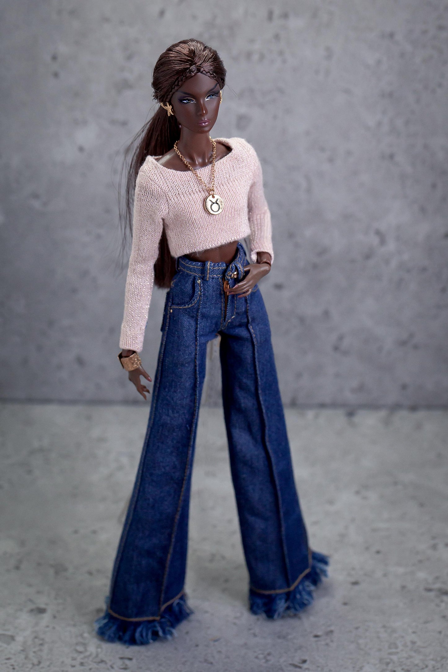 PDF Digital Pattern palazzo jeans pants for BB MTM &amp; Integrity toys dolls. Video tutorial.