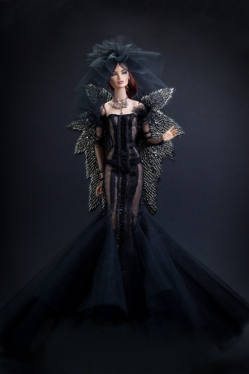 Dark Angel dress with wings for Integrity toys Fashion Royalty Nu Face Poppy Parker dolls.