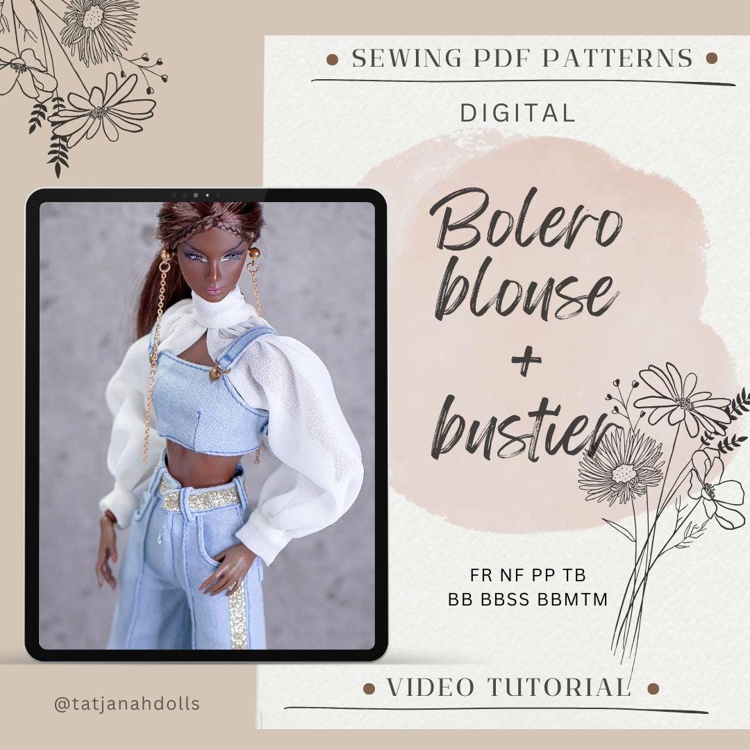 PDF Digital Pattern bolero blouse and bustier for BB &amp; Integrity toys dolls. + Video tutorial.