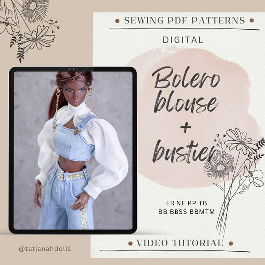 PDF Digital Pattern bolero blouse and bustier for BB &amp; Integrity toys dolls. + Video tutorial.
