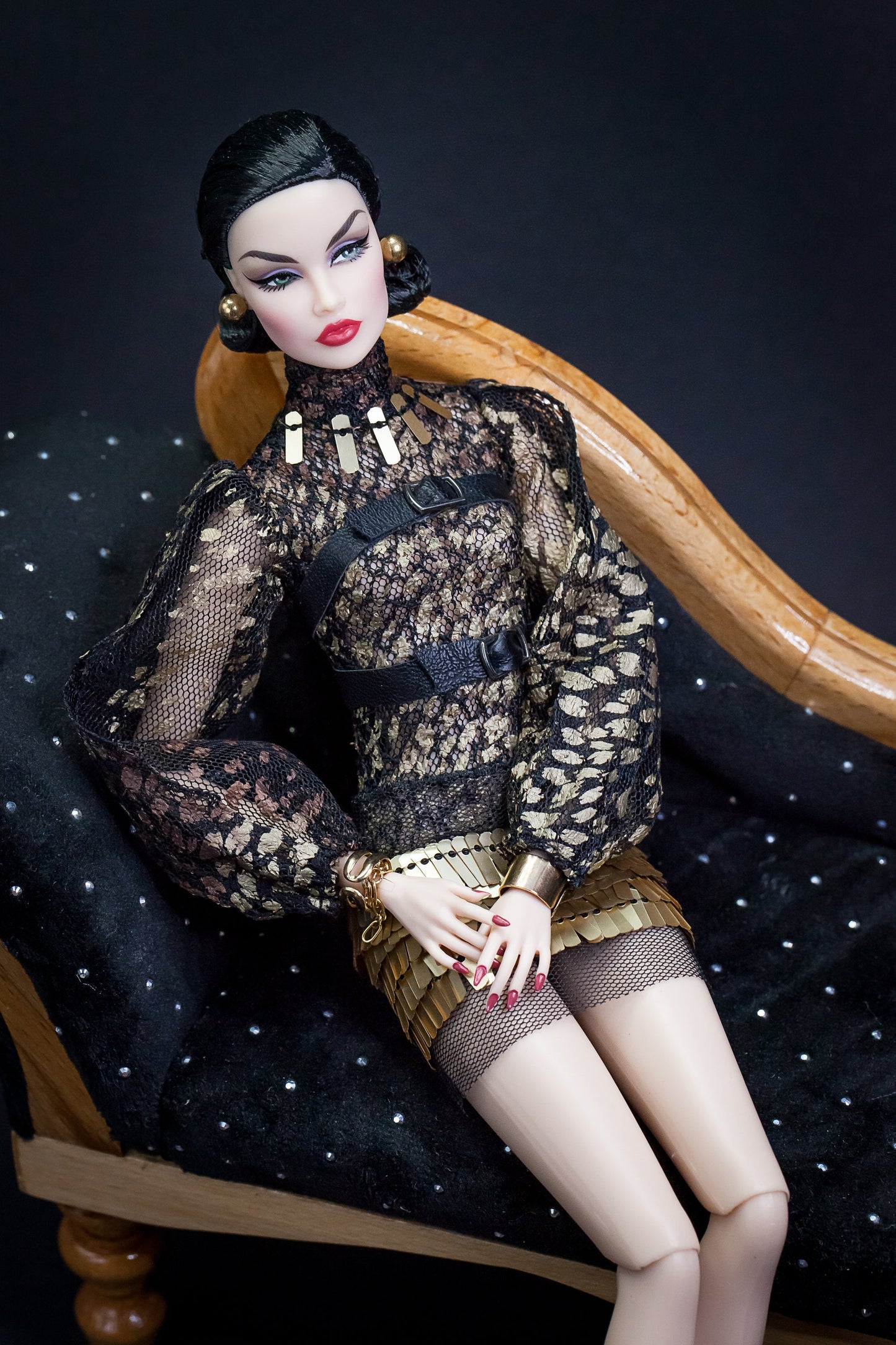 Black and gold snake print dress for Integrity Toys Poppy Parker Nu Face Fashion Royalty dolls