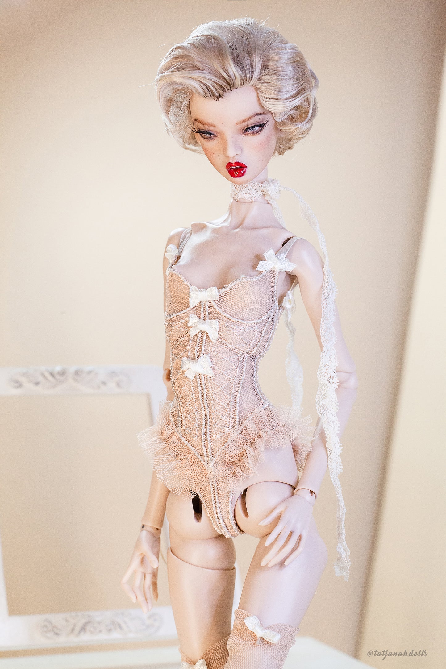 Edle Dessous für Popovy Sisters & Recast Puppen. Body Lingerie Corsage mit Strümpfen