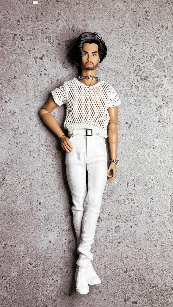 PDF Digital Pattern skinny jeans for male FR HOMME Monarch doll Integrity toys. With realistic pockets and zipper. Video.