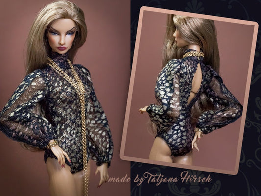 Body blouse with leopard pattern for Integrity Toys Poppy Parker Fashion Royalty Nu Face
