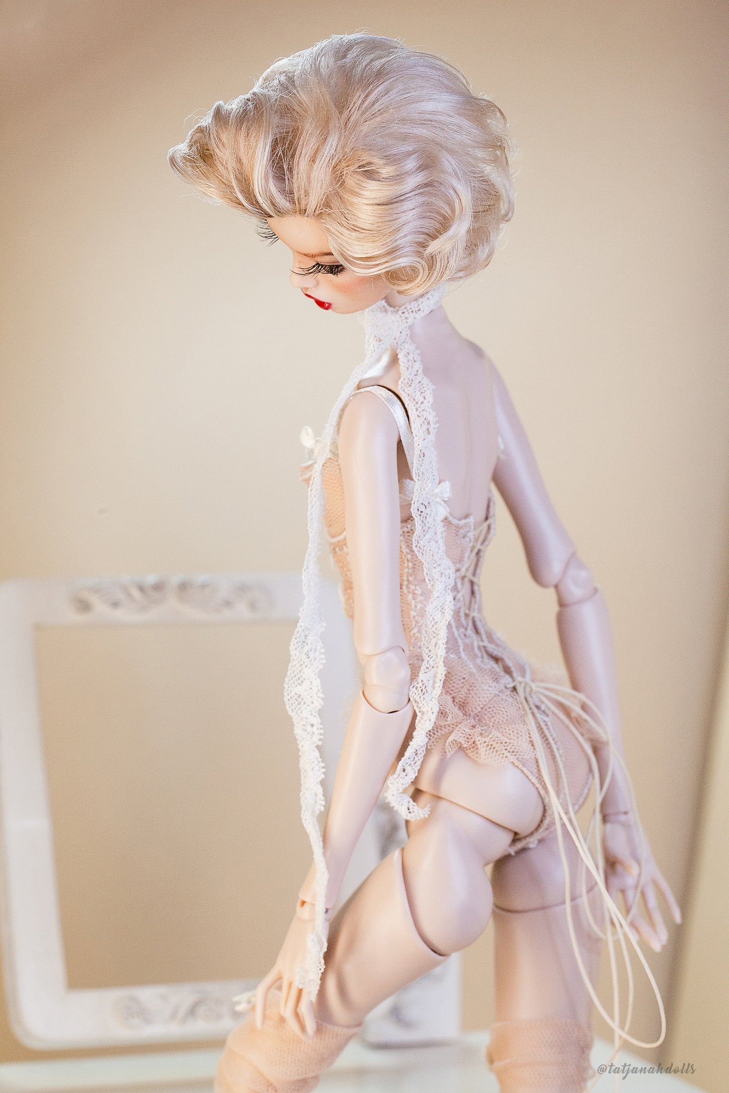 Edle Dessous für Popovy Sisters & Recast Puppen. Body Lingerie Corsage mit Strümpfen