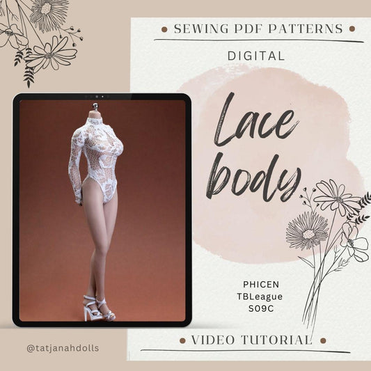 PDF Digital Pattern lace body for Phicen/TBL S09C - Action Figure. YouTube VIDEO tutorial.