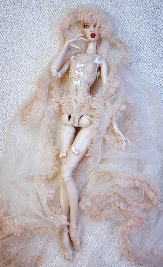 Edle Dessous für Popovy Sisters & Recast Puppen. Body Lingerie Corsage mit Strümpfen und Morgenmantel