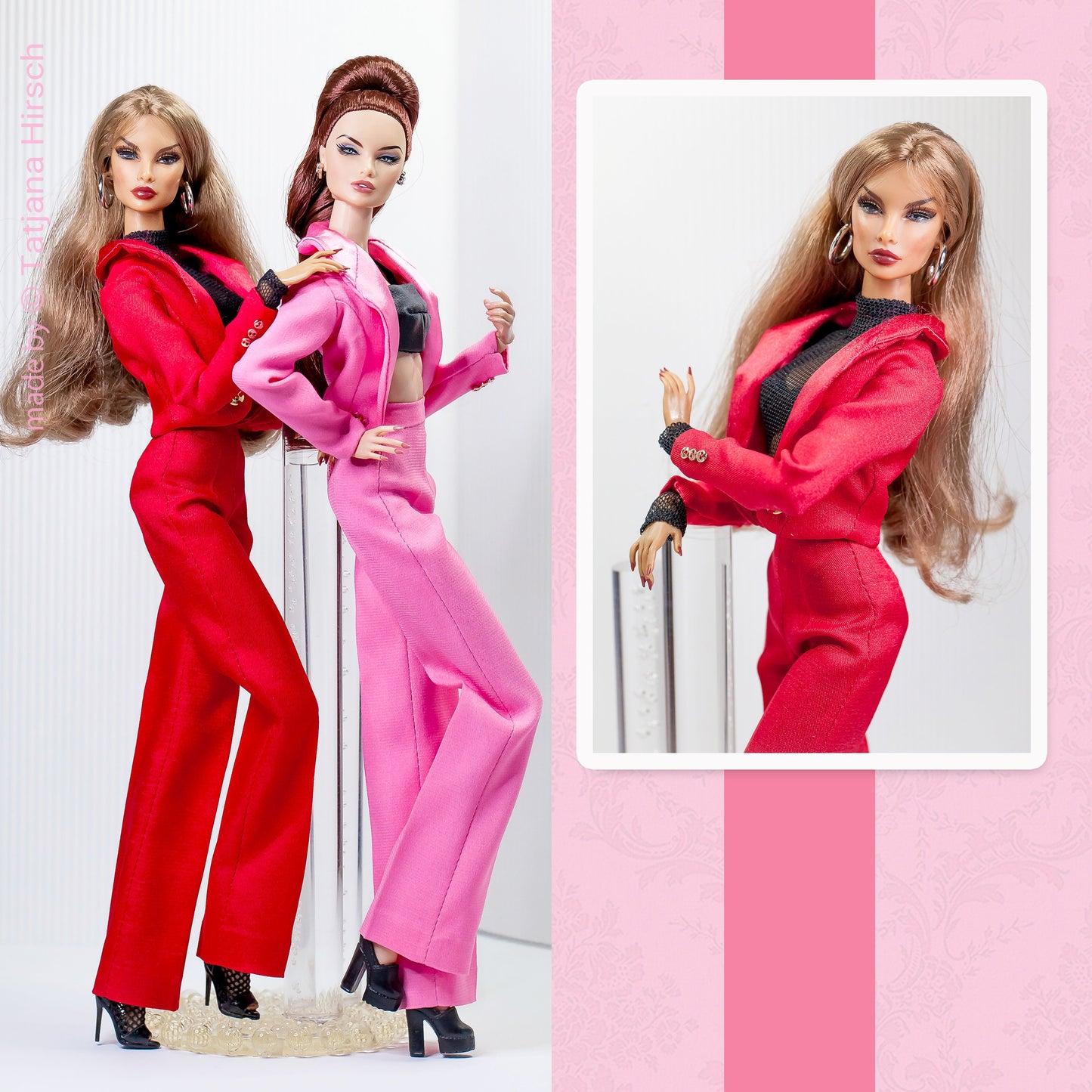 Satin suit, blazer, pants pink red for Integrity Toys Poppy Parker Fashion Royalty Nu Face