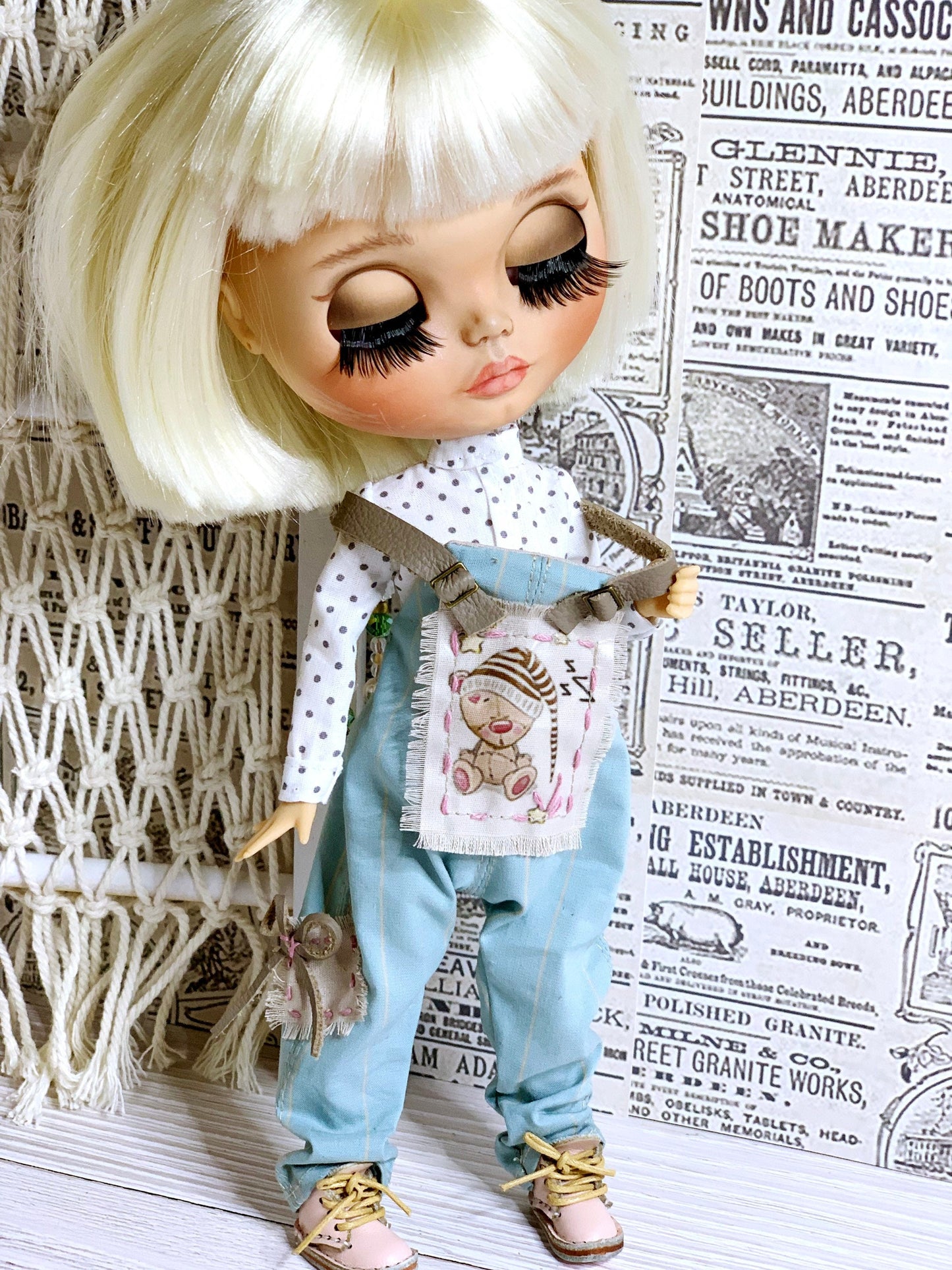 Blythe Outfit: Dungarees, Bib Pants, and Shirt for Dolls. Clothes for 30 cm Dolls