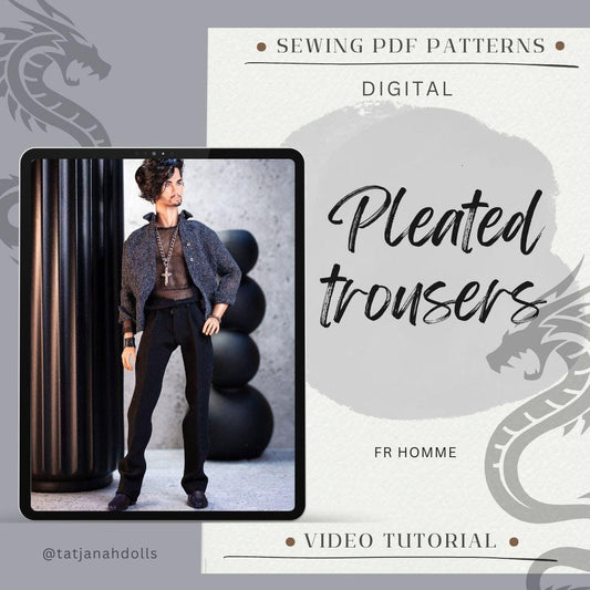 PDF Digital Pattern pleated trousers pants for male FR HOMME doll Integrity toys.